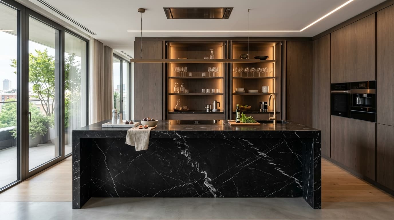 Monolith Nero – Avant-Garde Minimalist Kitchen & Wine Atelier